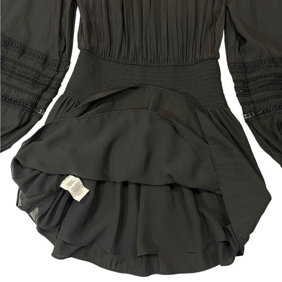 Ramy Brook Rosey Blouson Smocked Mini Dress Black Long Sleeve Tie Neck Size S - Picture 11 of 16